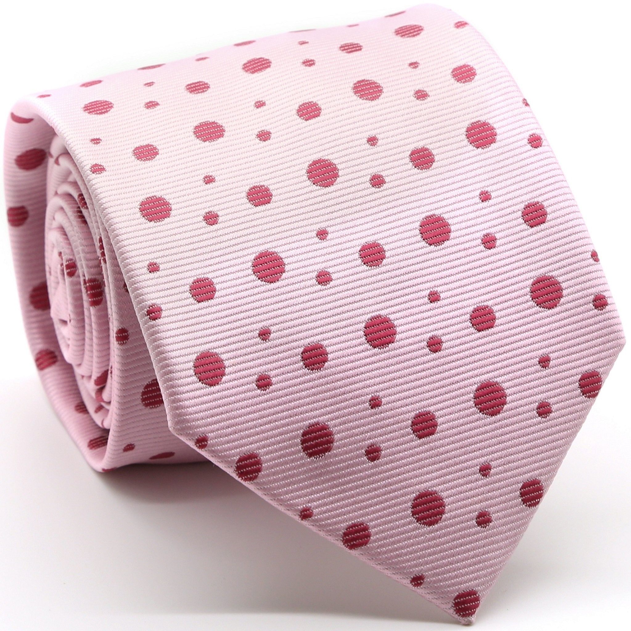 Mens Dads Classic Pink Circle Pattern Business Casual Necktie & Hanky Set MO-1
