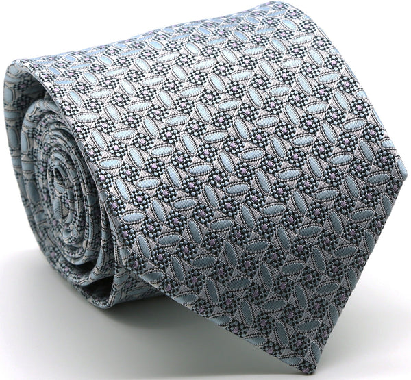 Mens Dads Classic Blue Geometric Circle Pattern Business Casual Necktie & Hanky Set OO-2