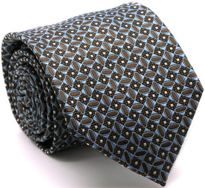 Mens Dads Classic Brown Geometric Circle Pattern Business Casual Necktie & Hanky Set OO-4