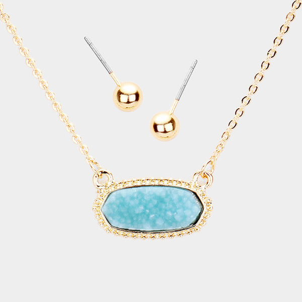 Druzy Hexagon Pendant Necklace
