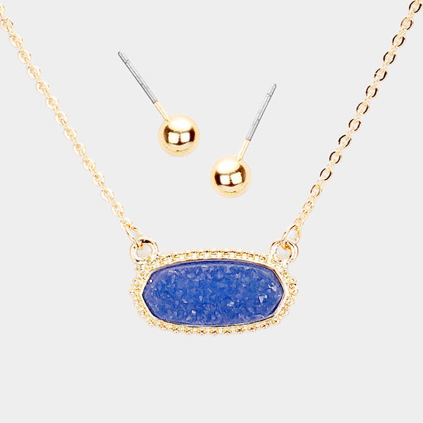 Druzy Hexagon Pendant Necklace