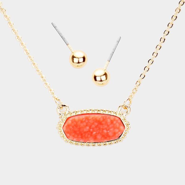 Druzy Hexagon Pendant Necklace