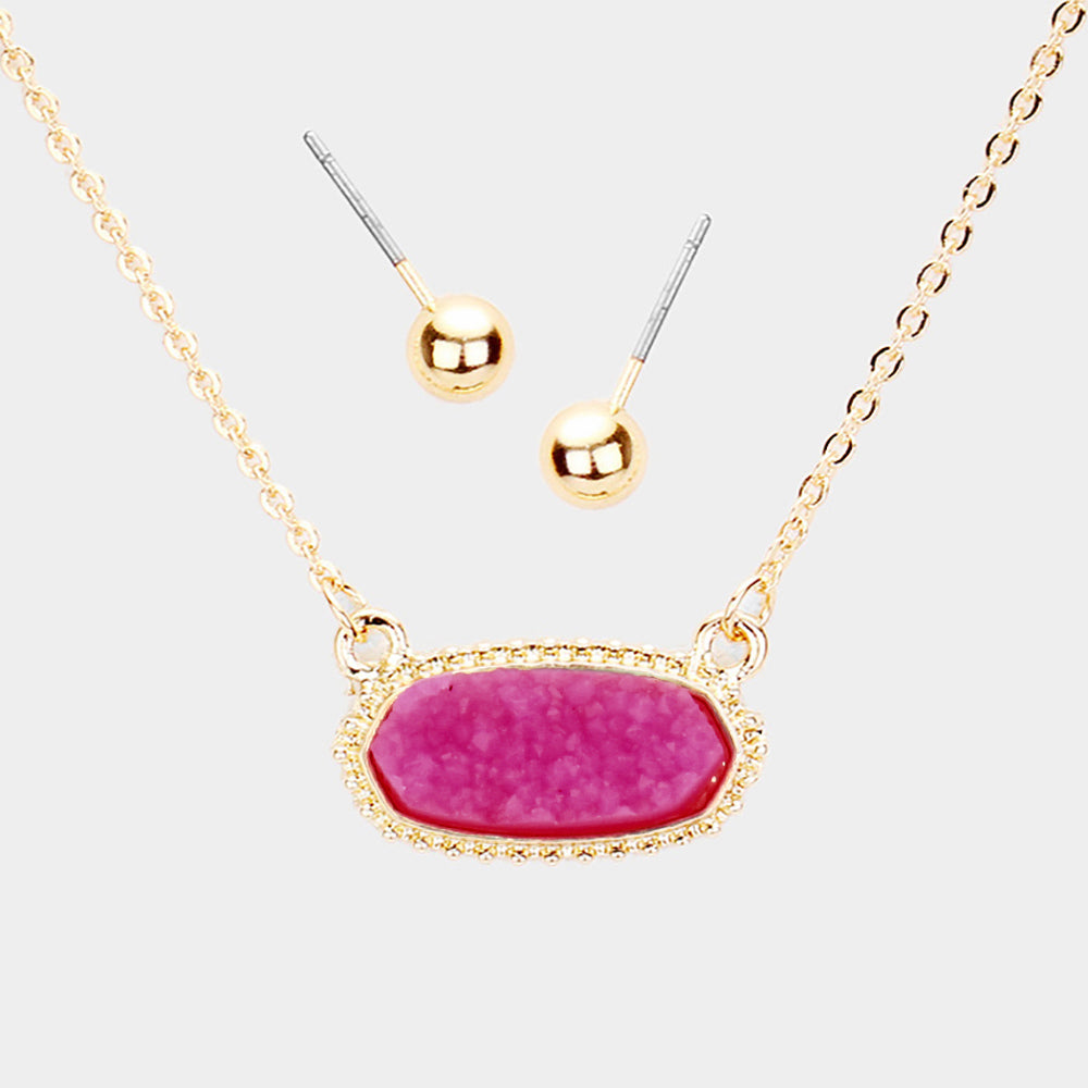Druzy Hexagon Pendant Necklace