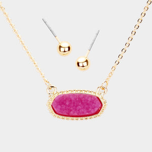 Druzy Hexagon Pendant Necklace