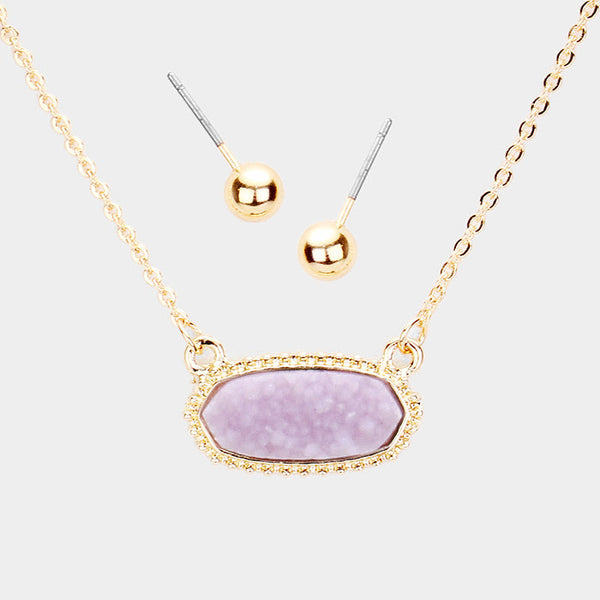 Druzy Hexagon Pendant Necklace