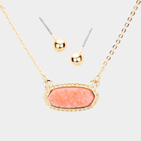 Druzy Hexagon Pendant Necklace