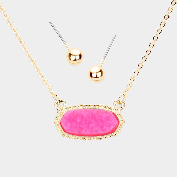 Druzy Hexagon Pendant Necklace
