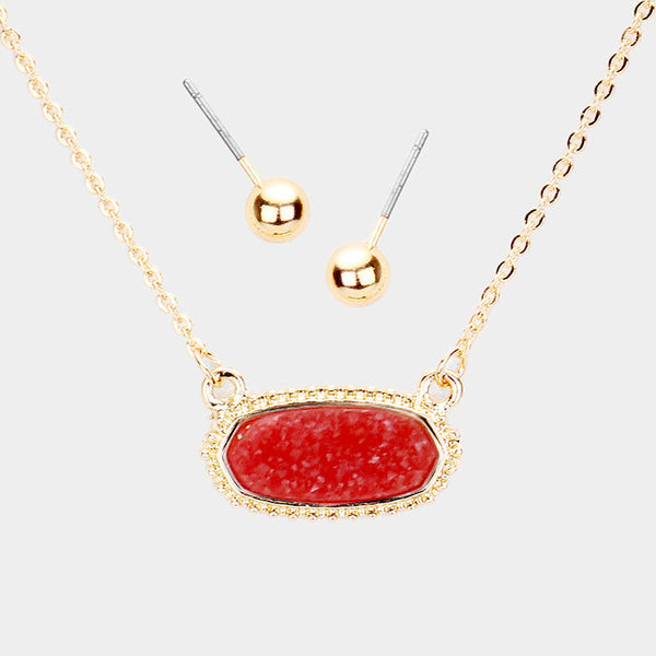 Druzy Hexagon Pendant Necklace