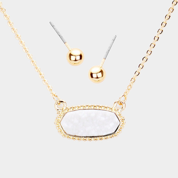 Druzy Hexagon Pendant Necklace