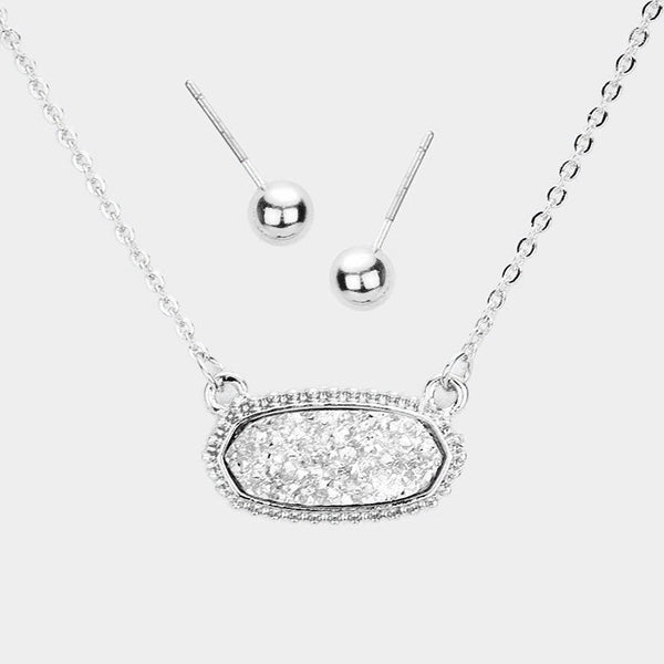 Druzy Hexagon Pendant Necklace