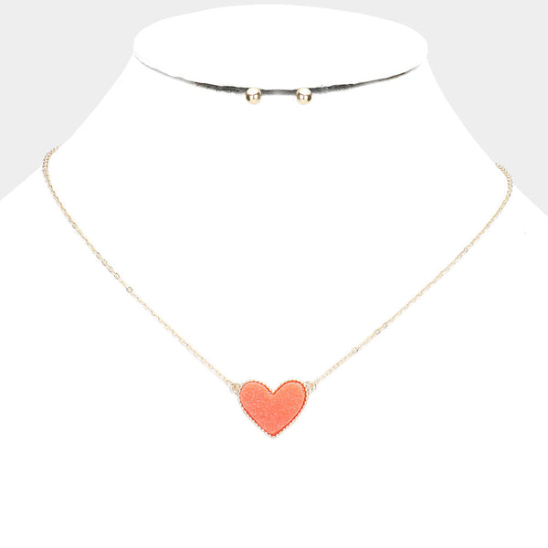 Druzy Heart Pendant Necklace