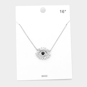 Stone Embellished Brass Metal Evil Eye Pendant Necklace