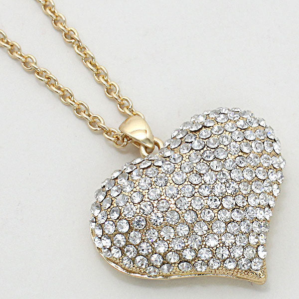 Crystal Pave Heart Pendant Long Necklace