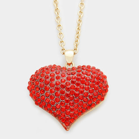 Crystal Pave Heart Pendant Long Necklace