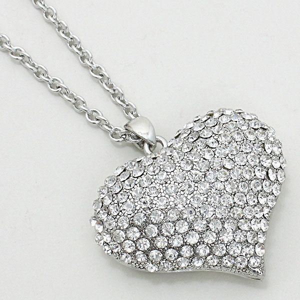 Crystal Pave Heart Pendant Long Necklace