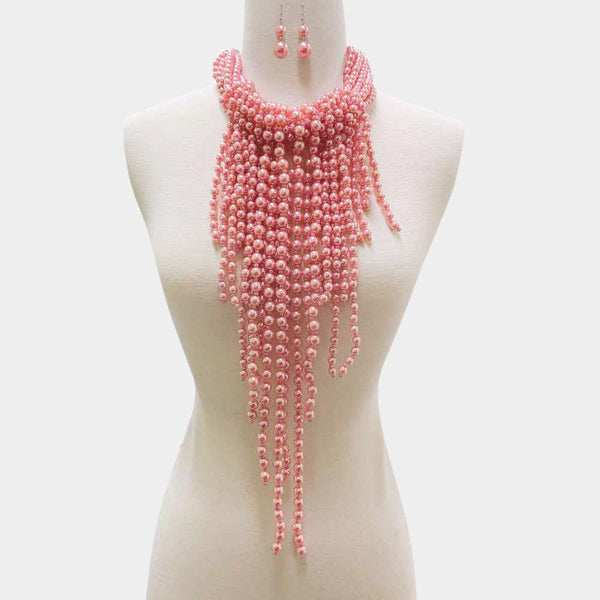 Multi Pearl Strand Statement Necklace