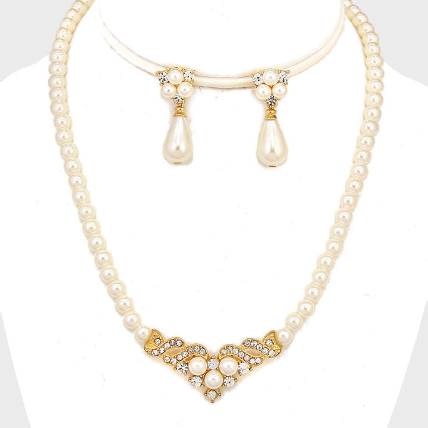 Crystal Accented Pearl Collar Necklace