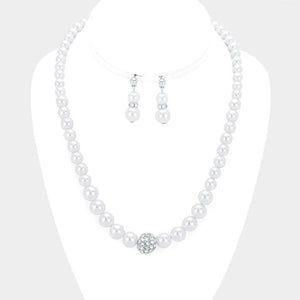 Pave Ball & Pearl Strand Necklace