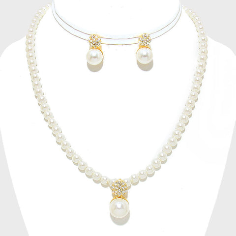 Pearl Drop Pave Disc Accented Necklace