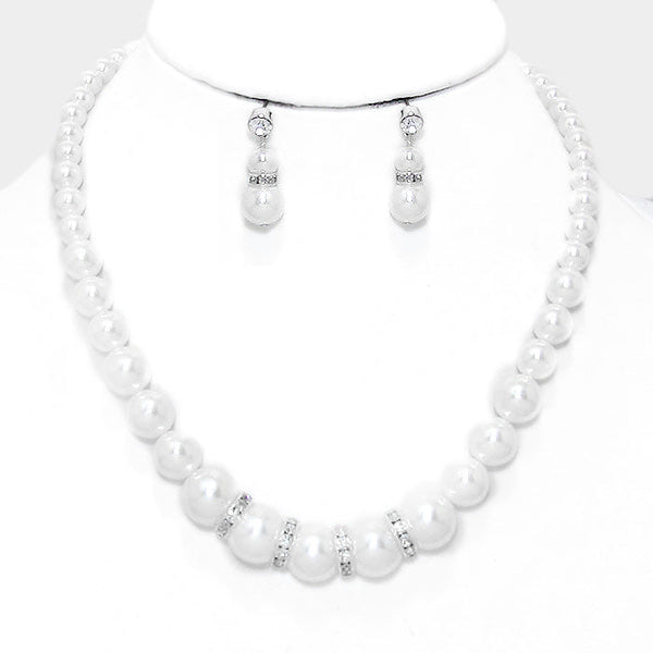 Crystal Detail Pearl Strand Necklace