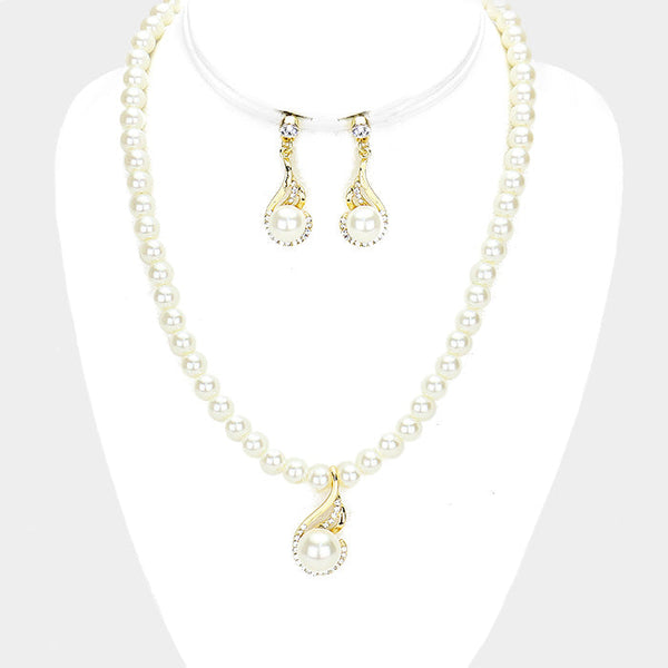 Crystal Rhinestone Pearl Accented Necklace