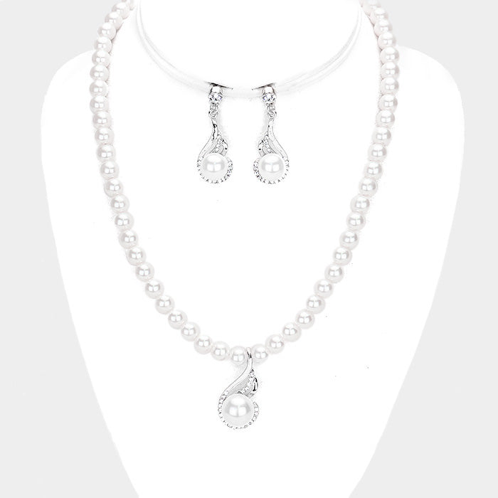 Crystal Rhinestone Pearl Accented Necklace