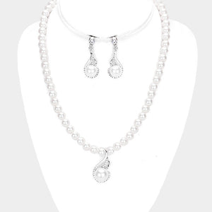 Crystal Rhinestone Pearl Accented Necklace