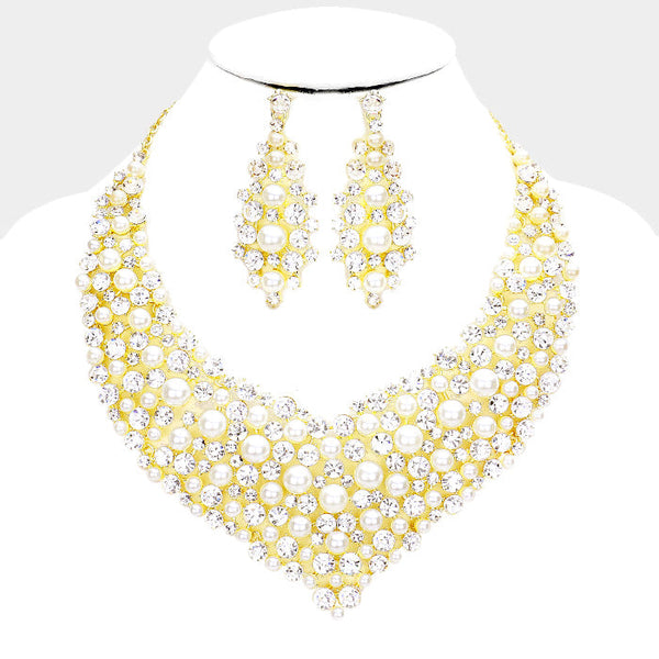 Pearl Bubble Stone Cluster Bib Necklace