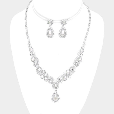 Teardrop Pearl Rhinestone Sprout Crystal Vine Necklace