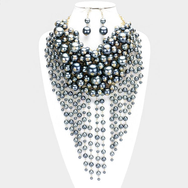 Pearl Strand Fringe Bib Necklace