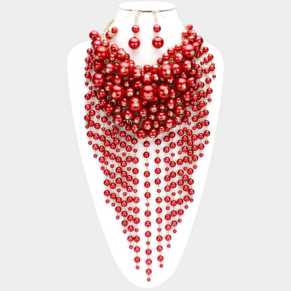 Pearl Strand Fringe Bib Necklace