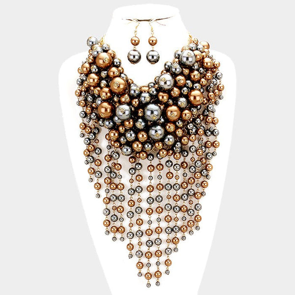 Pearl Strand Fringe Bib Necklace