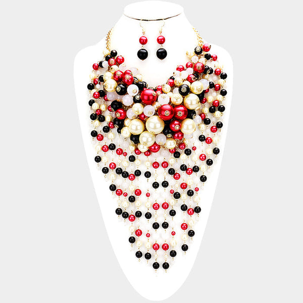 Pearl Strand Fringe Bib Necklace