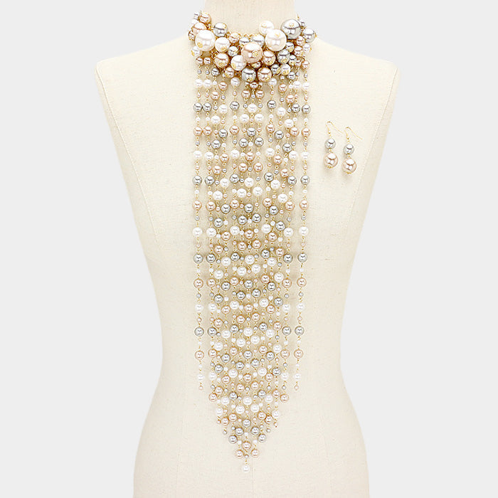 Pearl Cluster Vine Statement  Necklace