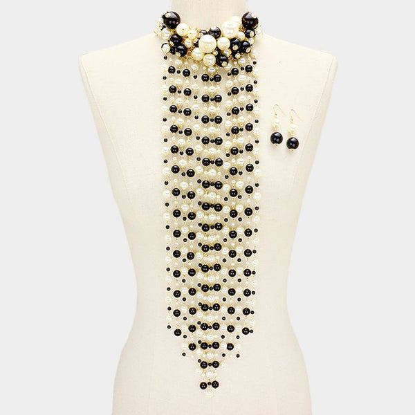 Pearl Cluster Vine Statement  Necklace