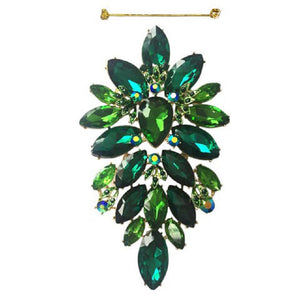 LARGE GOLD BROOCH GREEN STONES