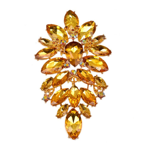 LARGE GOLD BROOCH YELLOW STONES