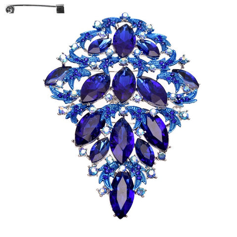 LARGE SILVER BROOCH BLUE STONES