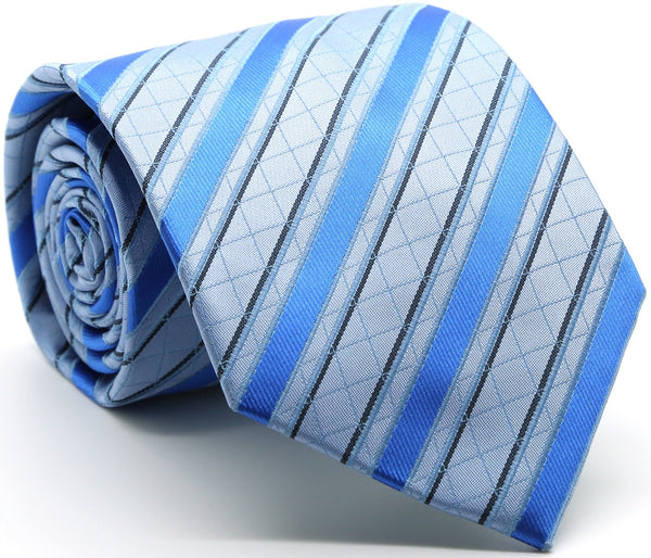 Mens Dads Classic Blue Striped Pattern Business Casual Necktie & Hanky Set Q-7