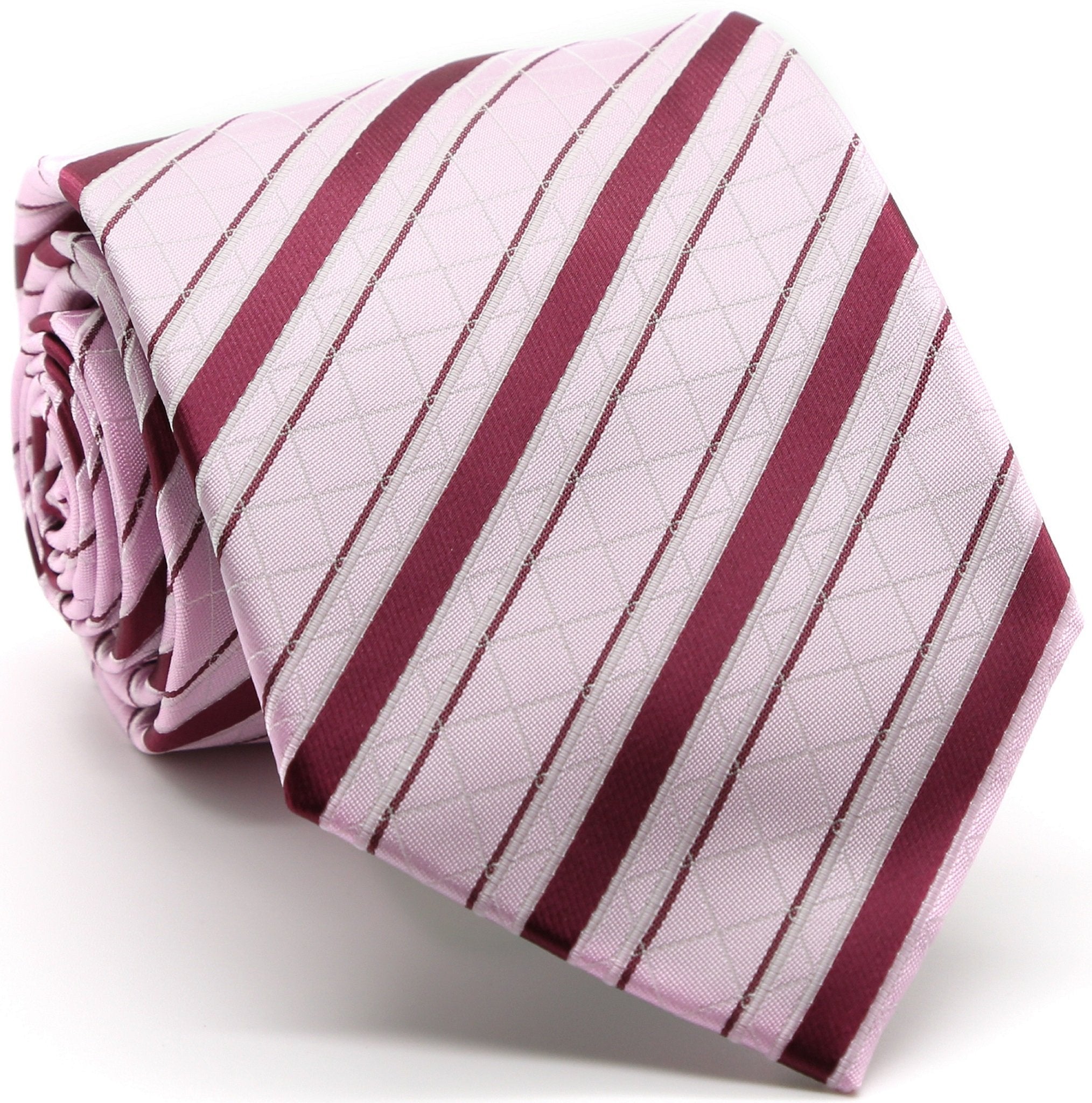 Mens Dads Classic Pink Striped Pattern Business Casual Necktie & Hanky Set Q-8