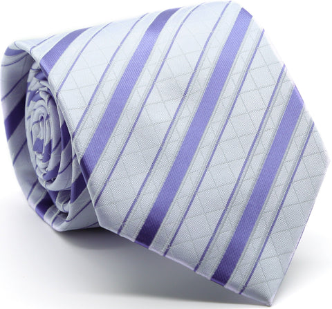 Mens Dads Classic Purple Striped Pattern Business Casual Necktie & Hanky Set Q-9