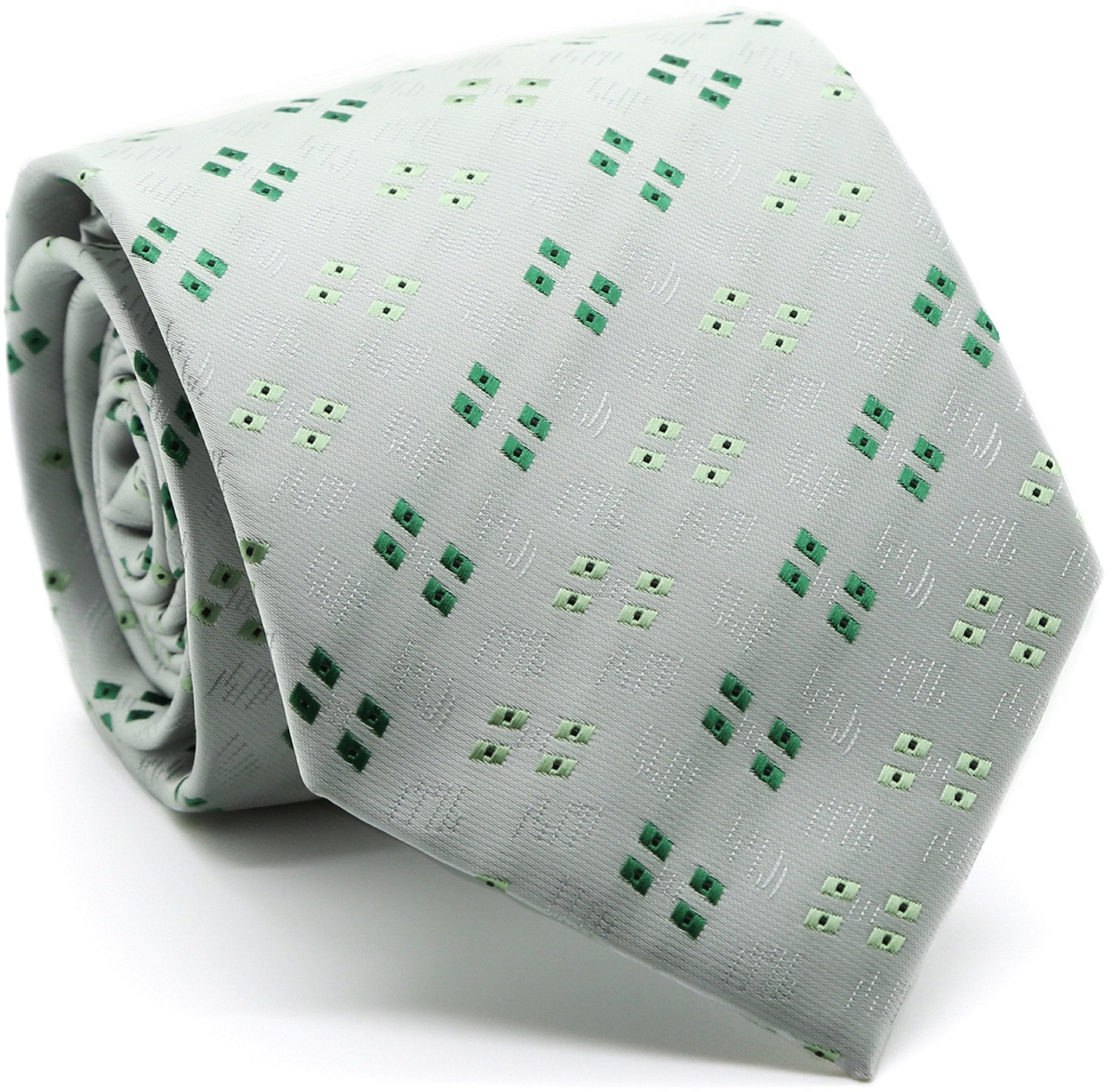 Mens Dads Classic Green Geometric Pattern Business Casual Necktie & Hanky Set QO-3
