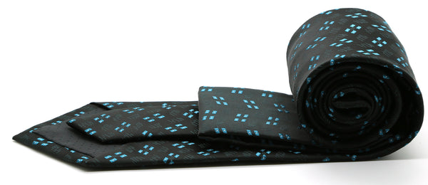 Mens Dads Classic Turquoise Geometric Pattern Business Casual Necktie & Hanky Set QO-6