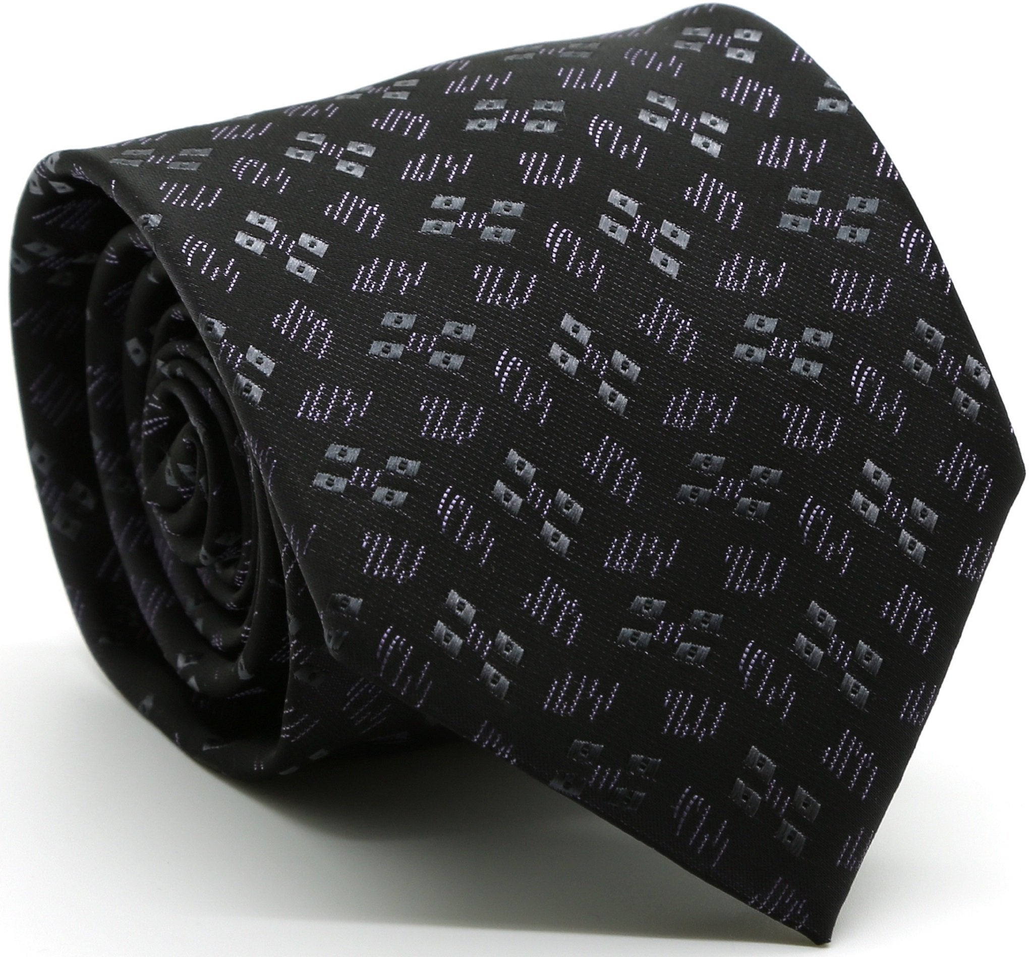 Mens Dads Classic Black Geometric Pattern Business Casual Necktie & Hanky Set QO-8