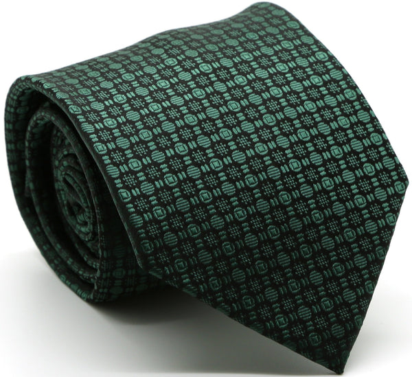 Mens Dads Classic Green Geometric Pattern Business Casual Necktie & Hanky Set R-6