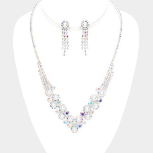 Pearl Rhinestone Cluster Necklace Clip On Earring Set