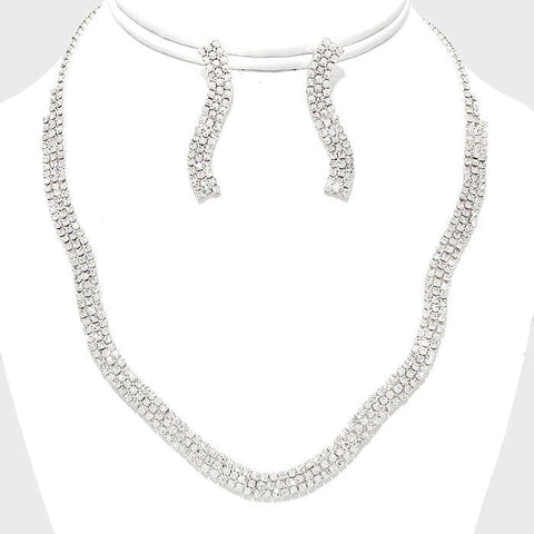 Wavy Crystal Rhinestone Evening Necklace