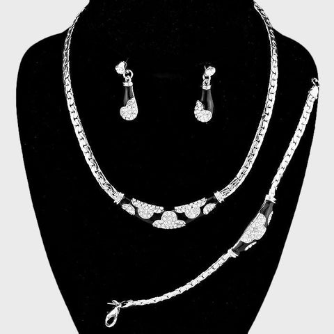 Rhinestone Accented Metal Chain Necklace Jewelry Set