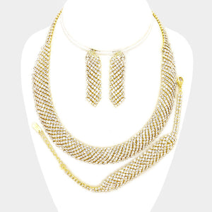 Curved Rhinestone Necklace Jewelry Set