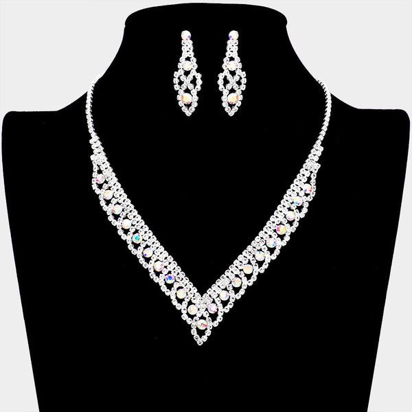 Round Stone Accented Rhinestone Necklace